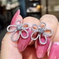 Cubic Zirconia Micro Pave Brass Earring Flower fashion jewelry & micro pave cubic zirconia & for woman nickel lead & cadmium free 21mm Sold By Pair