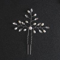 Hårpind, Jern, med Krystal & Plastic Pearl, mode smykker & for kvinde, sølv, nikkel, bly & cadmium fri, 110x70mm, Solgt af PC