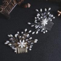 Dekorative Hårkamme, Messing, med Krystal & Plastic Pearl, mode smykker & for kvinde, flere farver til valg, nikkel, bly & cadmium fri, 110x75mm, Solgt af PC