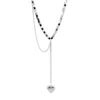 Titanium Steel Necklace, with 5cm extender chain, Heart, polished, Adjustable & fashion jewelry & Unisex, silver color, Length:48 cm, Sold By PC