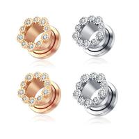 Piercing Tunnel, 304 Stainless Steel, Flower, Vacuum Ion Plating, Unisex & different size for choice & with rhinestone, more colors for choice, Sold By PC