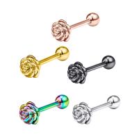 Stainless Steel Tongue Ring, 304 Stainless Steel, Flower, Vacuum Ion Plating, fashion jewelry & Unisex, more colors for choice, 1.60x16x5mm, Sold By PC