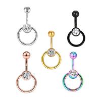 Stainless Steel Belly Ring, 304 Stainless Steel, Donut, Vacuum Ion Plating, fashion jewelry & Unisex & with rhinestone, more colors for choice, 1.6x10x5/8mm, Sold By PC