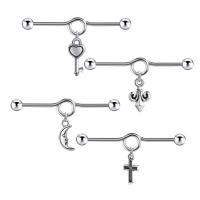 Nerezová ocel Rovný Barbell, 304 Stainless Steel, lesklý, módní šperky & unisex & různé styly pro výběr, stříbro, 1.60x38x5mm, Prodáno By PC