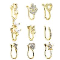 Bijoux de Piercing nez en laiton, Placage de couleur d'or, neuf pièces & bijoux de mode & unisexe & pavé de micro zircon, doré, 0.80x8mm, Vendu par fixé
