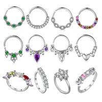 Brass Nose Piercing Jewelry, silver color plated, 12 pieces & fashion jewelry & Unisex & micro pave cubic zirconia, mixed colors, 0.80x8mm, Sold By Set