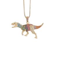 Cubic Zircon Micro Pave Brass Necklace Dinosaur gold color plated Unisex & micro pave cubic zirconia multi-colored Length Approx 17.7 Inch Sold By PC