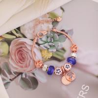 European Bracelet Zinc Alloy rose gold color plated & micro pave cubic zirconia & for woman 230mm Sold By PC