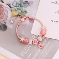 European Bracelet Zinc Alloy with Lampwork rose gold color plated & micro pave cubic zirconia & for woman & enamel 240mm Sold By PC