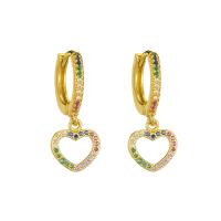 Huggie Hoop Drop Earring Brass Heart gold color plated & micro pave cubic zirconia & for woman multi-colored Sold By Pair