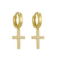 Cubic Zirconia Micro Pave Brass Earring, with turquoise, Cross, gold color plated, micro pave cubic zirconia & for woman, more colors for choice, 31mm, Sold By Pair