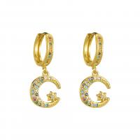 Huggie Hoop Drop Earring Brass gold color plated & micro pave cubic zirconia & for woman multi-colored Sold By Pair