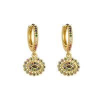 Huggie Hoop Drop Earring Brass gold color plated & micro pave cubic zirconia & for woman multi-colored Sold By Pair