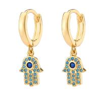 Huggie Hoop Drop Earring, Brass, with turquoise, Hand, gold color plated, micro pave cubic zirconia & for woman, more colors for choice, 28mm, Sold By Pair