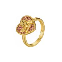 Cubique anneau en laiton Circonia Micro Pave, coeur, Placage de couleur d'or, Réglable & pavé de micro zircon & pour femme, plus de couleurs à choisir, 20mm, Vendu par PC