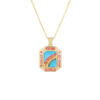 Cubic Zircon Micro Pave Brass Necklace, gold color plated, micro pave cubic zirconia & for woman & enamel, multi-colored, 18x23mm, Length:Approx 17.7 Inch, Sold By PC