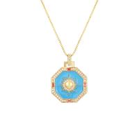 Cubic Zircon Micro Pave Brass Necklace, gold color plated, different styles for choice & micro pave cubic zirconia & for woman & enamel, more colors for choice, 34x25mm, Length:Approx 19.69 Inch, Sold By PC
