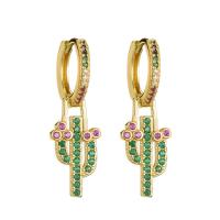 Huggie Hoop Drop Earring Brass Opuntia Stricta gold color plated micro pave cubic zirconia & for woman multi-colored 32mm Sold By Pair