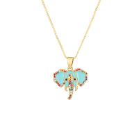Brass Sweater Necklace Elephant gold color plated micro pave cubic zirconia & for woman & enamel Length Approx 19.69 Inch Sold By PC