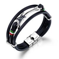 PU Leather Cord Bracelets, 304 Stainless Steel, with PU Leather, fashion jewelry & multilayer & for man, black, Length:Approx 8.27 Inch, Sold By PC