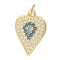 Cubic Zirconia Micro Pave Brass Pendant, Heart, gold color plated, fashion jewelry & DIY & micro pave cubic zirconia & for woman, multi-colored, 13x18x2mm, Hole:Approx 2mm, 10PCs/Lot, Sold By Lot