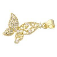 Cubic Zirconia Micro Pave Brass Pendant, Butterfly, gold color plated, fashion jewelry & DIY & micro pave cubic zirconia & for woman, golden, 21x20x2mm, Hole:Approx 3mm, 10PCs/Lot, Sold By Lot
