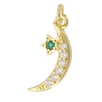 Cubic Zirconia Micro Pave Brass Pendant, Moon and Star, gold color plated, fashion jewelry & DIY & micro pave cubic zirconia & for woman, golden, 9x19x2mm, Hole:Approx 3mm, 10PCs/Lot, Sold By Lot