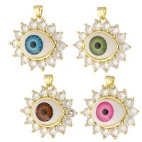 Evil Eye Pendants, Brass, with Acrylic, gold color plated, fashion jewelry & DIY & micro pave cubic zirconia & for woman, more colors for choice, 30x26x8.50mm, Hole:Approx 3mm, 10PCs/Lot, Sold By Lot