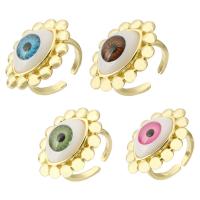 Evil Eye Smykker Finger Ring, Messing, guldfarve belagt, mode smykker & Micro Pave cubic zirconia & for kvinde, flere farver til valg, 27x21mm, Hole:Ca. 3mm, Størrelse:7.5, 10pc'er/Lot, Solgt af Lot