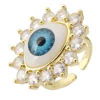 Evil Eye Smykker Finger Ring, Messing, med Akryl, guldfarve belagt, mode smykker & du kan DIY & Micro Pave cubic zirconia & for kvinde, flere farver til valg, 30x24mm, Hole:Ca. 3mm, Størrelse:7, 10pc'er/Lot, Solgt af Lot