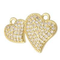 Cubic Zirconia Micro Pave Brass Pendant, Heart, gold color plated, fashion jewelry & DIY & micro pave cubic zirconia & for woman, golden, 22x15x2.50mm, Hole:Approx 1.5mm, 10PCs/Lot, Sold By Lot