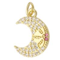 Cubic Zirconia Micro Pave Brass Pendant, Moon, gold color plated, fashion jewelry & DIY & micro pave cubic zirconia & for woman, golden, 13x17x2mm, Hole:Approx 2mm, 10PCs/Lot, Sold By Lot
