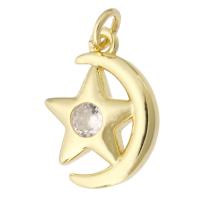 Cubic Zirconia Micro Pave Brass Pendant Moon and Star gold color plated fashion jewelry & DIY & micro pave cubic zirconia & for woman golden Approx 2mm Sold By Lot