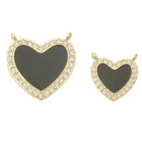 Cubic Zirconia Micro Pave Brass Pendant, Heart, gold color plated, fashion jewelry & DIY & different size for choice & micro pave cubic zirconia & for woman & enamel & double-hole, black, 10PCs/Lot, Sold By Lot
