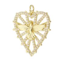 Cubic Zirconia Micro Pave Brass Pendant, Heart, gold color plated, fashion jewelry & DIY & micro pave cubic zirconia & for woman, golden, 22x24x2mm, Hole:Approx 3mm, 10PCs/Lot, Sold By Lot