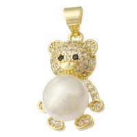 Cubic Zirconia Micro Pave Brass Pendant with ABS Plastic Pearl Bear gold color plated fashion jewelry & DIY & micro pave cubic zirconia & for woman golden Approx 3mm Sold By Lot