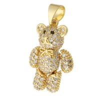 Cubic Zirconia Micro Pave Brass Pendant, Bear, gold color plated, fashion jewelry & DIY & micro pave cubic zirconia & for woman, golden, 13x20x4mm, 10PCs/Lot, Sold By Lot