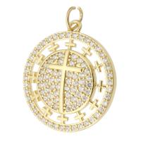 Cubic Zirconia Micro Pave Brass Pendant, Round, gold color plated, fashion jewelry & DIY & micro pave cubic zirconia & for woman, golden, 21x23x4mm, Hole:Approx 2mm, 10PCs/Lot, Sold By Lot