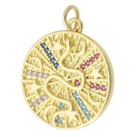 Cubic Zirconia Micro Pave Brass Pendant Round gold color plated fashion jewelry & DIY & micro pave cubic zirconia & for woman multi-colored Approx 2mm Sold By Lot
