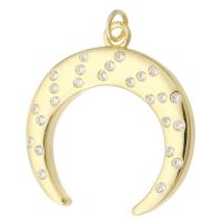 Cubic Zirconia Micro Pave Brass Pendant, Moon, gold color plated, fashion jewelry & DIY & micro pave cubic zirconia & for woman, golden, 28x29x3mm, Hole:Approx 3mm, 10PCs/Lot, Sold By Lot
