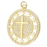 Cubic Zirconia Micro Pave Brass Pendant, Round, gold color plated, fashion jewelry & DIY & micro pave cubic zirconia & for woman, golden, 28x31.50x3.50mm, Hole:Approx 3mm, 10PCs/Lot, Sold By Lot