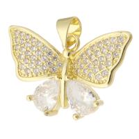 Cubic Zirconia Micro Pave Brass Pendant, Butterfly, gold color plated, fashion jewelry & DIY & micro pave cubic zirconia & for woman, golden, 25x16x4mm, Hole:Approx 3mm, 10PCs/Lot, Sold By Lot