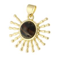 Brass Jewelry Pendants, with Obsidian, gold color plated, fashion jewelry & DIY & for woman, golden, 22x19x6mm, Hole:Approx 3mm, 10PCs/Lot, Sold By Lot