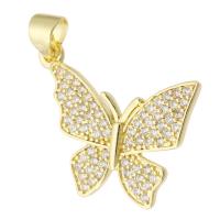 Cubic Zirconia Micro Pave Brass Pendant, Butterfly, gold color plated, fashion jewelry & DIY & for woman, golden, 22x18x22mm, Hole:Approx 3mm, 10PCs/Lot, Sold By Lot