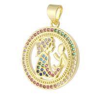 Cubic Zirconia Micro Pave Brass Pendant, Round, gold color plated, fashion jewelry & DIY & for woman, multi-colored, 19x21x3mm, Hole:Approx 3.5mm, 10PCs/Lot, Sold By Lot