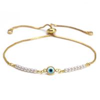 Bracelet Evil Eye bijoux, laiton, avec chalumeau & perle de plastique, Placage de couleur d'or, Réglable & unisexe, plus de couleurs à choisir, protéger l'environnement, sans nickel, plomb et cadmium, Longueur Environ 18 cm, Vendu par PC