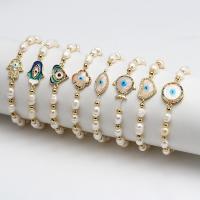Evil Eye Jewelry Bracelet Brass with Plastic Pearl gold color plated Unisex & enamel & with rhinestone nickel lead & cadmium free Inner Approx 50mm Sold By PC