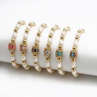 Evil Eye Jewelry Bracelet Brass with Plastic Pearl & Zinc Alloy gold color plated Unisex & with rhinestone nickel lead & cadmium free Inner Approx 50mm Sold By PC