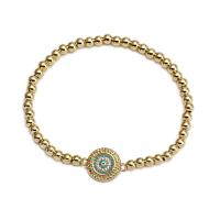 Bracelet Evil Eye bijoux, laiton, avec perle de plastique, Placage de couleur d'or, pavé de micro zircon & pour femme & émail, plus de couleurs à choisir, protéger l'environnement, sans nickel, plomb et cadmium, Vendu par PC