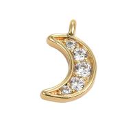 Cubic Zirconia Micro Pave Brass Pendant, Moon, real gold plated, Unisex & micro pave cubic zirconia, nickel, lead & cadmium free, 5.20x10mm, Approx 20PCs/Bag, Sold By Bag